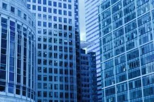 Blue glass office skyscrapers