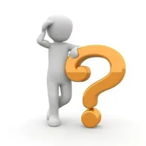 3D figure leaning on question mark