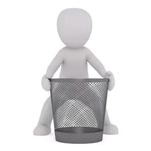 3D figure holding wastebasket