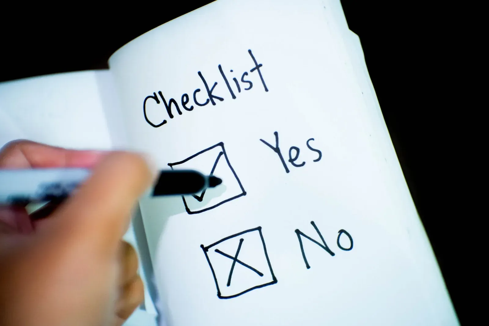 Handwritten checklist yes no boxes
