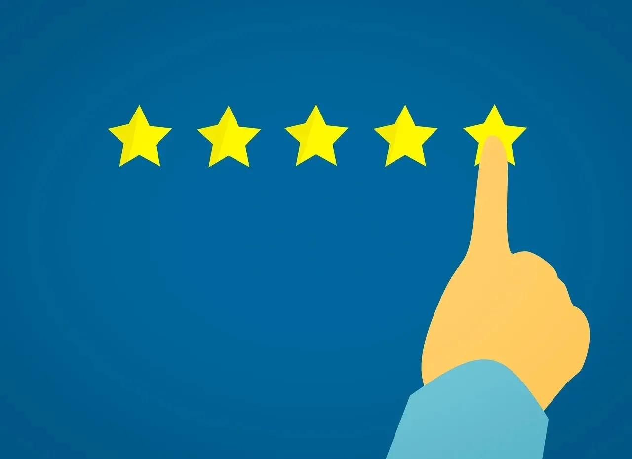 Illustration of finger pointing at five-star rating