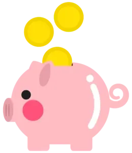 Pink piggy bank illustration with coins