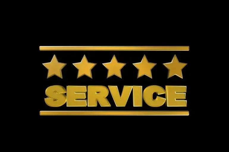 Gold five stars and SERVICE text graphic