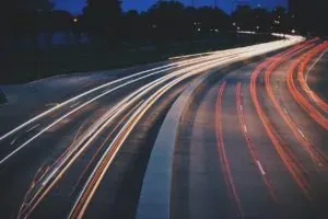 Highway light trails at night