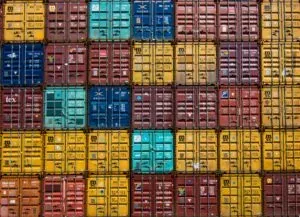 Colorful stacked shipping containers