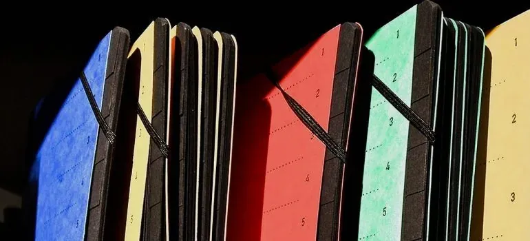 Colorful accordion document folders close-up