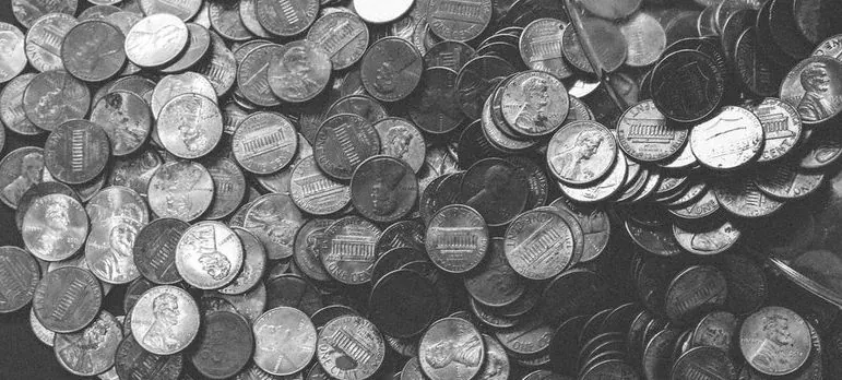 Black and white pile of pennies