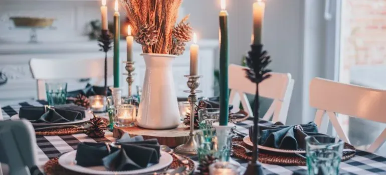 Festive candlelit dining table setting