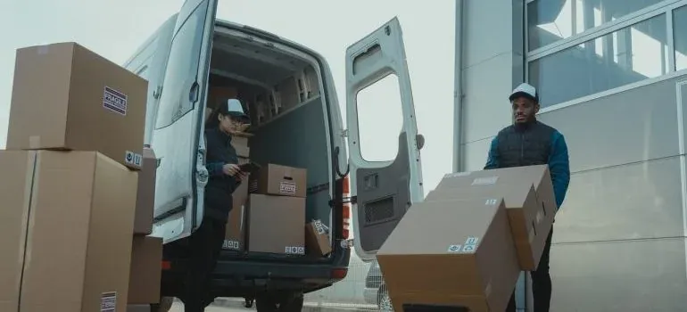 Movers loading boxes into a truck in New Jersey