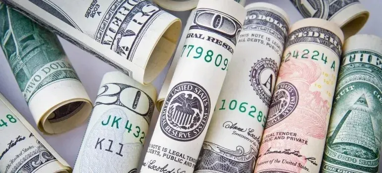 Close-up of rolled US dollar banknotes