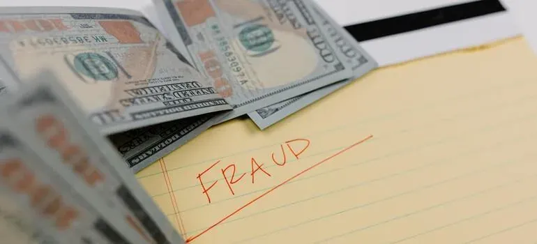 Fraud written near dollar bills