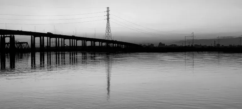 Black and white bridge over river