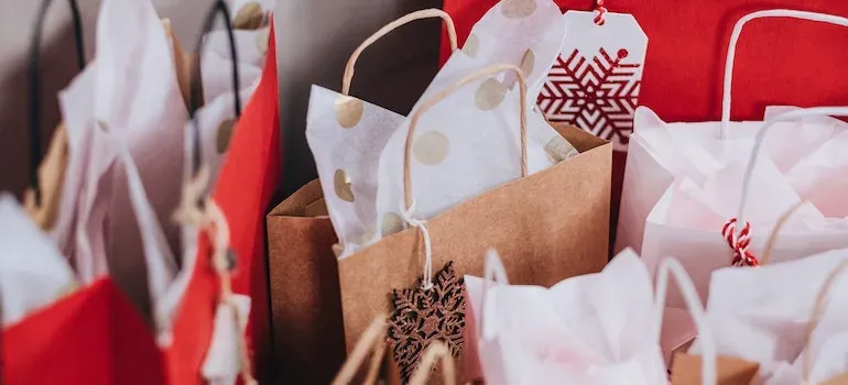 Holiday gift bags with tissue paper
