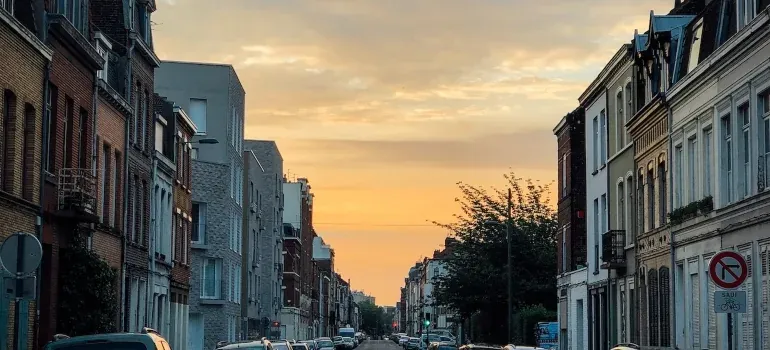 City street at sunset with cars