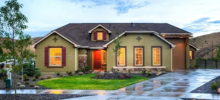 Suburban house exterior at dusk