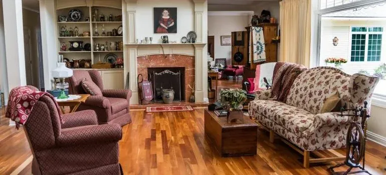 Traditional living room with fireplace