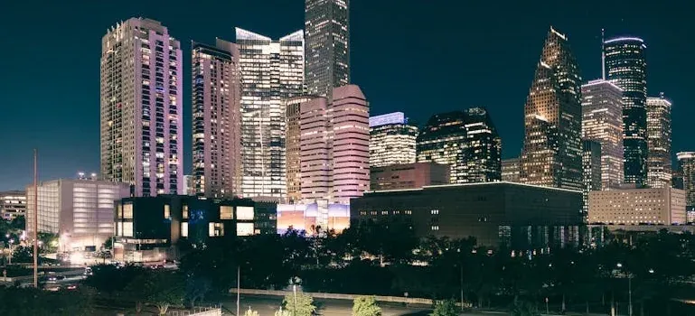City skyline skyscrapers at night