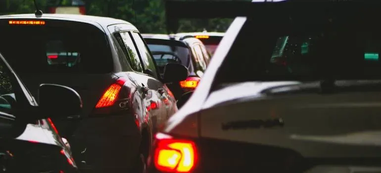 Cars in traffic jam closeup