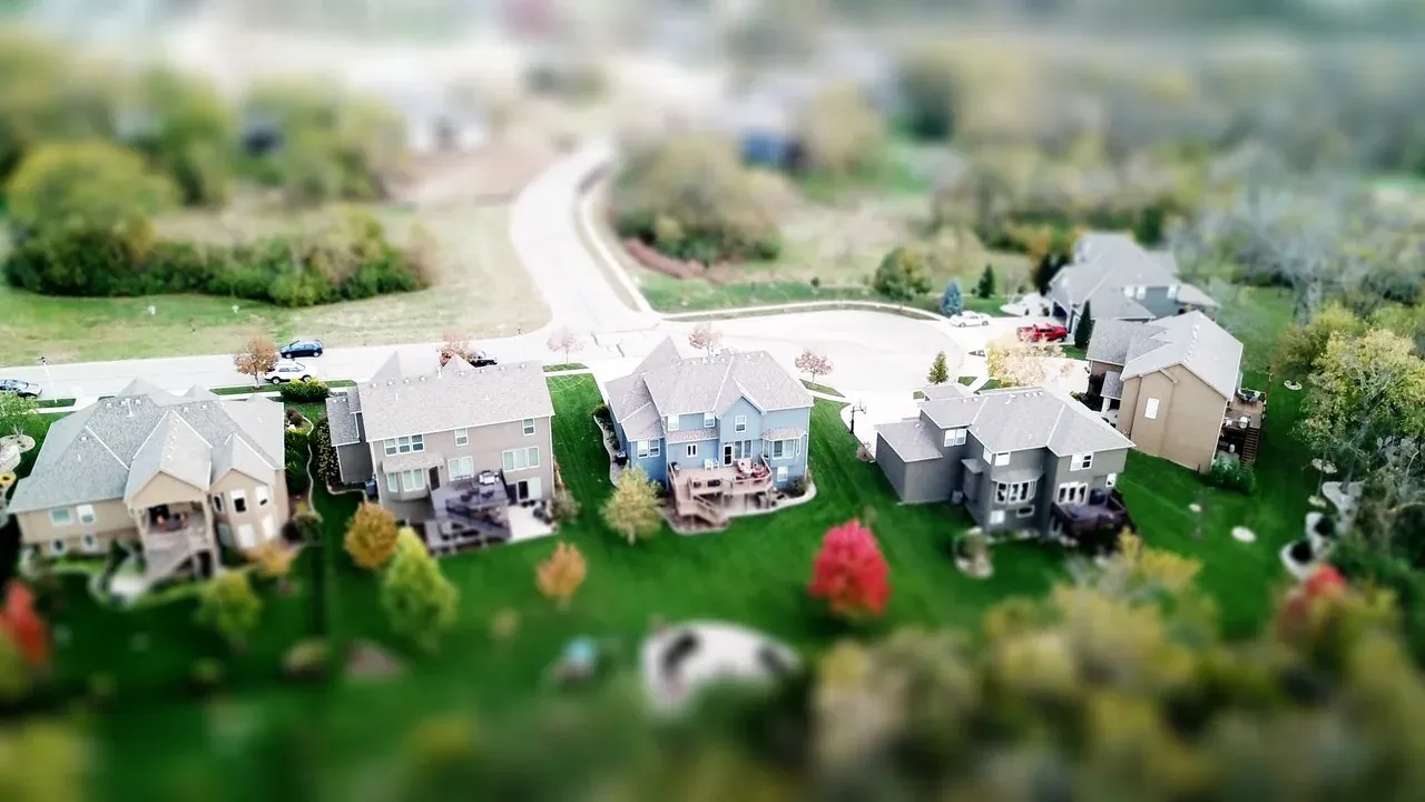 Aerial tilt-shift of suburban houses