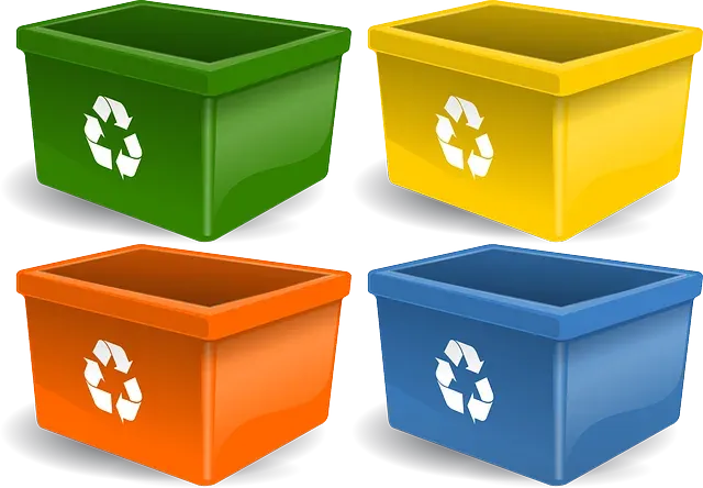 Reusable bins and boxes packed for an eco-friendly move