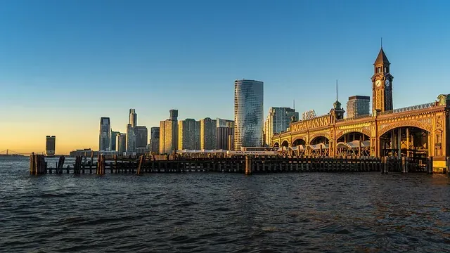 Hoboken waterfront skyline at sunset