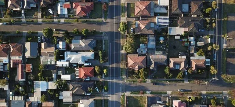 Aerial view of suburban neighborhood